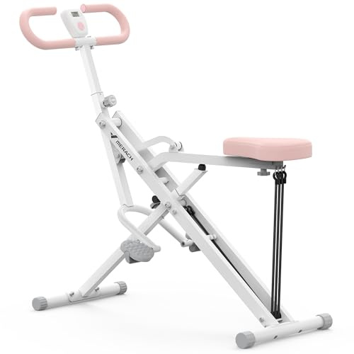 MERACH 2-en-1 Machine à Squats et Rameur, Appareil de Squat Pliable, Machine pour Fessiers, Jambes et Abdominaux, Montage en 10 Min pour la Maison et la Salle de Sport, Charge Max 160 KG – R07 Blanc