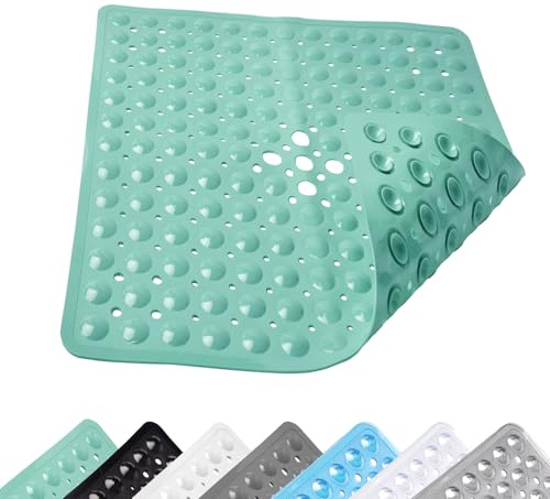 Tappetino da Doccia Antiscivolo, 53 x 53 cm Tappeto Antiscivolo Comfort con Ventose, Quadrato Tappetino da Doccia Morbido, Tappeto da Bagno con Fori di Scarico, per Lavare in Lavatrice, Verde