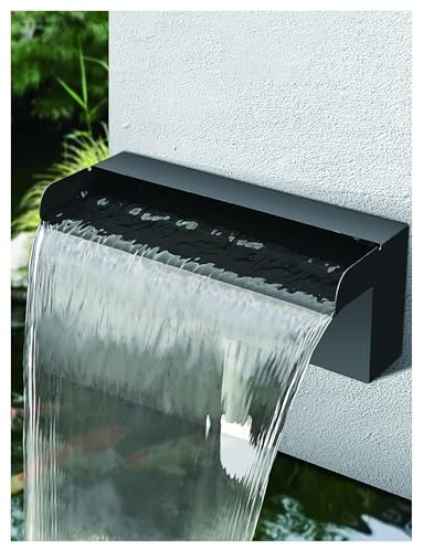 Generico Cascata for laghetto, Fontana for Piscina, Fontana for Esterni in Acciaio Inox Nero, Kit for cascate con Flusso d'Acqua for Piscina, Giardino, Patio, laghetti(90cm/35.4in)