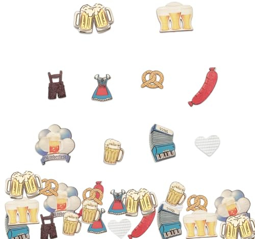 OHREN 50Stk Streudeko Bayrisch Holz Oktoberfest Deko, Tischdeko Bayrische Deko, Dirndl, Lederhose, Breze, Herz, Bierkrug, Bayrische Oktoberfest Party Dekoration, Wäscheklammern Basteln