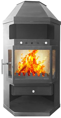 EIDER BIOMASA – Estufa de Leña LINAM Esquina – 10,6 kW – Esquinera Compacta 121x53x68 cm – Calienta hasta 170 m³ – para Troncos Grandes – Clase A – Diseño Angular y Estética Moderna