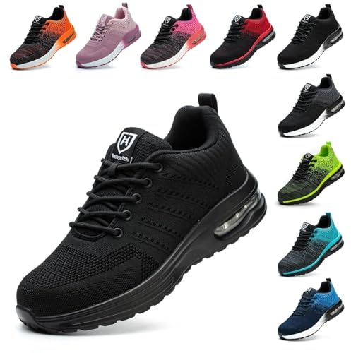 Safety Trainers Men Womens Steel Toe Trainers Lightweight Comfortable Safety Shoes Work Trainers Non Slip & Breathable(Black,8 UK)