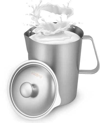 Messbecher Edelstahl 2000ml mit Feinskala Griff Milchkännchen Edelstahl mit Anti-Tropf-Ausguss BPA-frei Milch Pitcher für Zuhause Küche Büro Restaurant Café Bar Teehaus (2000ml)