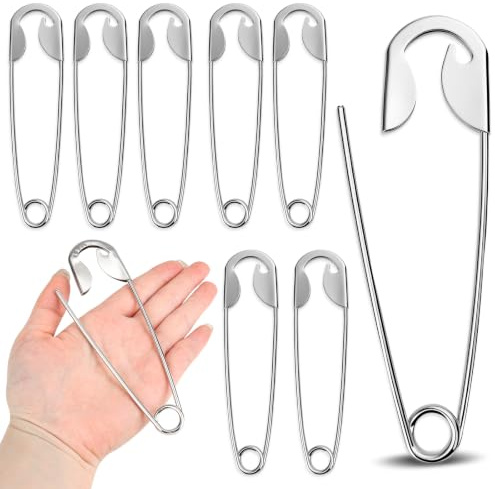 7 st Jumbo säkerhetsnålar stor, extra stor säkerhetsnålar av metall stål, silver stora säkerhetsnålar set, robust stark för kläder, hantverk och dekoration