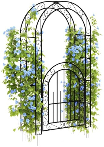 Rosenbogen Aus Metall Mit Tür Und Rankgitter 115x43x215 cm—Als Rankhilfe Für Kletterpflanzen & Blumen, Dekoration Für Garten, Hof, Hochzeit & Party, Wetterfest
