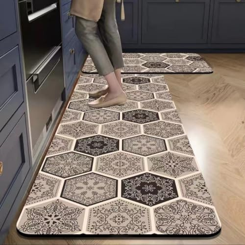 Alfombra Cocina 50X80Cm Gris Negro Alfombra Vinilica Cocina Cuero,Modernas Lavable Antideslizante Anti Fatiga para Pasillo, Comedor,Hogar Alfombrilla Cocina