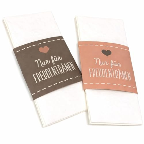 Hochzeitsshop Weddingtree 50 Freudentränen Banderolen Hochzeit – Taschentuch Banderolen für Freudentränen – Hochzeitsdeko Kirche & Standesamt – Gastgeschenk Hochzeit – Design braun altrosa