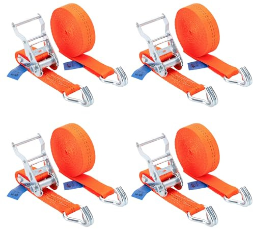 4 x Profi Spanngurt 1000 / 2000kg 6m 1t 2t zweiteilig 35 mm Ratschengurt mit Haken Zurrgurte DIN EN 12195-2 Orange