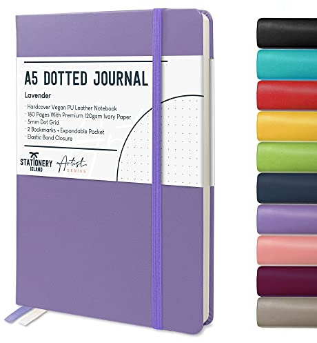 STATIONERY ISLAND Carnet de Notes A5 Pointillé – Lavande. Bullet Journal Relié Cartonné de 180pg et Papier de Qualité Supérieure de 120 gsm. Pour Notes, Études, Voyages et le Journal Intime