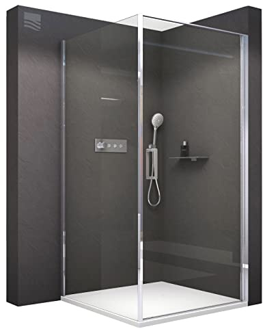 Paroi de douche d'angle en verre véritable NANO de 8mm NT416 - en option : couleur des profilés et dimensions, Couleur:chrome, Largeur élément porte:90cm, Largeur élément latéral:100cm