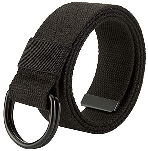 HotYou Militär Leinwand Gürtel, Stoffgürtel Outdoor Jeansgürtel für Damen und Herren mit Doppel D-ringe Schnalle,Black,Breite: 3.8 CM,Länge:120 CM