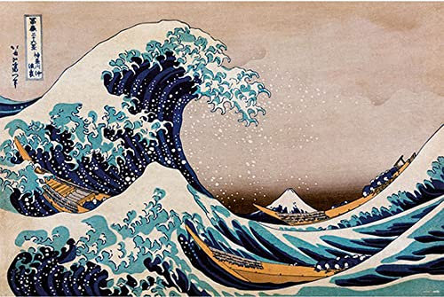 The Great Wave of Kanagawa - Kunst Gemälde Poster Plakat Druck - Grösse 91,5x61 cm + 2 St Posterleisten Alu 93,5 cm