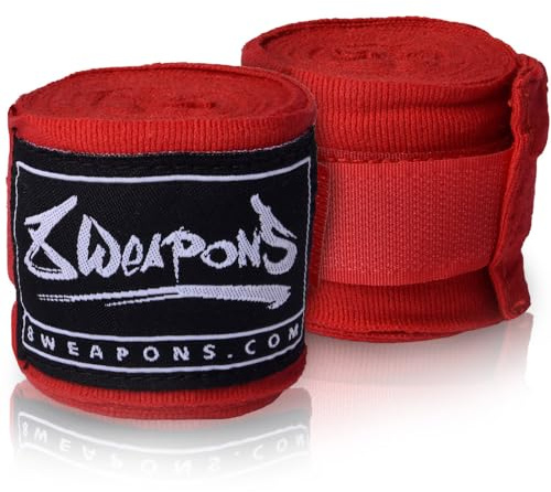 8 WEAPONS Boxbandagen Halbelastisch, Ideal für Training und Wettkampf, Verstärkter Klettverschluss, Bandagen für Muay Thai, K1, Boxen, MMA und Kickboxen