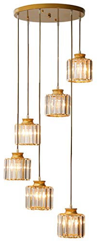 Kristall Kronleuchter Pendelleuchte Modern Treppen Wohnzimmer Vintage Verstellbar Langer Hängelampe für Villa Esszimmer Küchen Bar Studie Büro Retro Klassisch Design Deko Beleuchtung, H200cm (Golden)