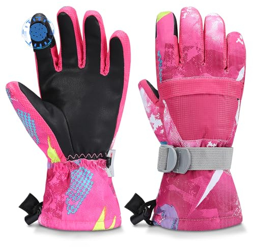 Odtmger Guantes de esquí, Guantes de Nieve Impermeables y cálidos para Invierno, Guantes compatibles con Pantalla táctil para Padres e Hijos, Ideales para Esquiar y Hacer Snowboard