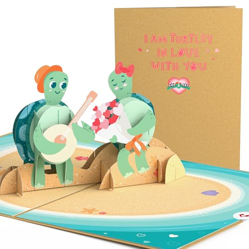 Lovepop® 3D Pop-Up Karte Turtley in Love Liebeskarte mit Schildkröten zum Valentinstag, Jahrestag, Hochzeitstag | inkl. Umschlag & Versteckfach für Geld & Gutscheine