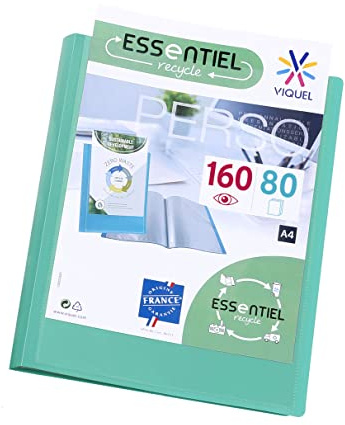 Viquel - Porte vues 160 vues A4 - Reliure personnalisable - Pochettes lisses et transparentes - Essentiel recycle - Vert