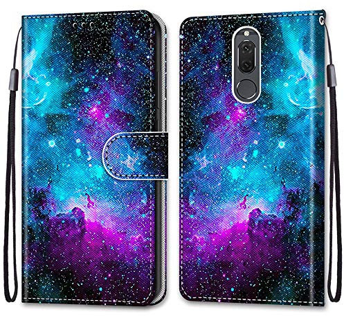 Mo-Somnus Kompatibel mit Huawei Mate 10 Lite Hülle, Leder Handyhülle mit Kartenfach Geld Slot Ständer PU Ledertasche Wallet Flip Brieftasche Magnetische Schutzhülle Case Etui (Himmel)