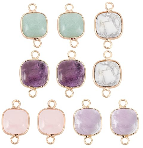 SUPERFINDINGS 10 Stück 5 Arten Naturstein Verbindungsstücke Edelstein Charm Flache Runde Glieder Anhänger Für DIY Halsketten Armband Schmuckherstellung