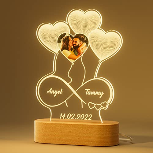 iDIY Personalisierte Fotolampe mit 2 Namen, Acryl Personalisierte Herz Nachtlicht mit Datum, Schlafzimmer Zimmer Glas dekorative Zeichen Plaque für Valentinstag Jahrestag Muttertag Hochzeit