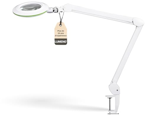 Lumeno Lambda M Lupenleuchte, dimmbar mit kristallklarer 127 mm Glaslinse, Ideal für Kosmetiksalons, Arztpraxen, Hobbybastler, Lesehilfe, Grün 3 Dioptrien