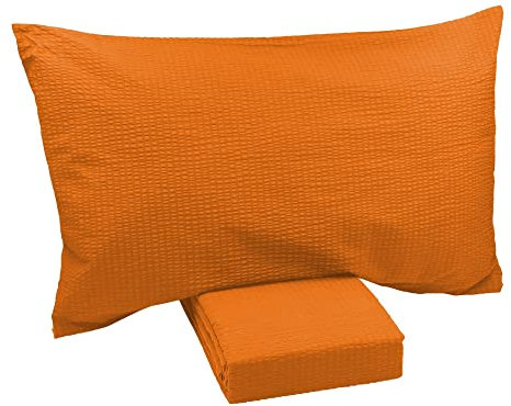 Seersucker Parure de lit en pur coton uni sans repassage (simple, orange)