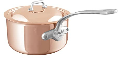 Mauviel M’6S 6-Ply Polished Copper & Stainless Steel Sauce Pan With Lid, And Cast Stainless Steel Handle, Suitable For All Types Of Stoves, 1.2-qt, Made In France