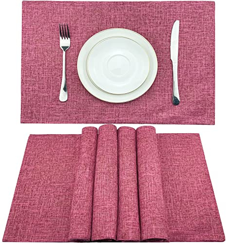 Weabetfu Tischsets aus Stoff, hitzebeständig, Baumwolle, Leinen, maschinenwaschbar, Küchentischsets, knitterfrei, Dicker Stoff, leicht zu reinigen, 33 x 48,3 cm, 6 Stück