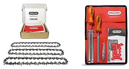 Oregon 3-Pack Pole Saw Chains for 8-Inch Bar -33 Drive Links – low-kickback chain fits Bosch & 4.0mm Chain Sharpening and Bar Maintenance Kit for 1/4-Inch, 3/8-Inch Low Profile Chainsaw Chain