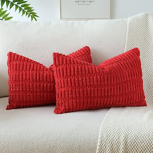 JOTOM 2er Set Kordsamt Weicher Kissenbezüge Moderne Kissenhüllen Dekorative Sofakissen Dekokissen Zierkissenbezug für Wohnzimmer Sofa Schlafzimmer Rot 40x60 cm