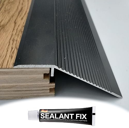EMISOO Boden Übergangsleiste Türschwelle Übergangsschiene Breite 100mm Holz-zu-Fliesen Übergangsprofil Höhenausgleich 10mm-50mm Aluminium Bodenleiste Abdeckleiste (Color : Black)