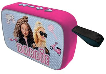 Lexibook, Barbie, Altavoz Bluetooth portátil, inalámbrico, USB-C, Tarjeta SD/TF, batería Recargable, Azul/Rosa, BT018BB