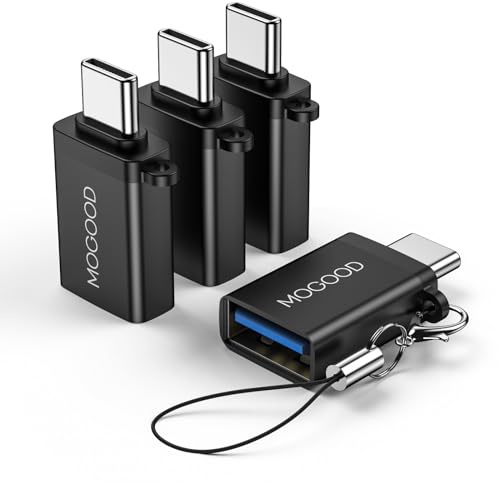 MOGOOD USB-C auf USB 3.0 Adapter, 5Gbps, OTG, 4er Set Schwarz, MacBook | Aluminium, 5Gbps, Plug-and-Play, für MacBook, Chromebook, Samsung, USB, Festplatte, Maus, Tastatur, Büro, Reisen, Gaming, PC