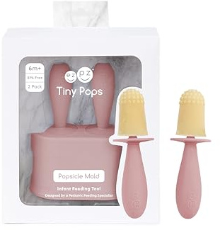ezpz Tiny Pops – Moldes de helado para bebé (2 uds), silicona alimentaria sin BPA, fáciles de desmoldar y aptos para lavavajillas, desde 4 meses, color Rosa Pálido