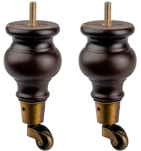 TCHOSUZ Patas de madera para muebles de 16 cm, paquete de 2 patas redondas de madera maciza de nogal clásico con ruedas giratorias para proyectos de bricolaje, sofá, armario, otomano, elevador de cama