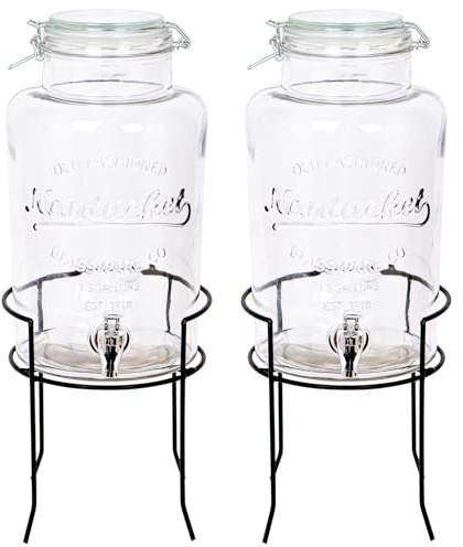 Rink Drink 6.5L Drinks Dispenser with Tap & Stand - Pack of 2 - Large Home Kitchen Outdoor Black Tap Water Dispensing Jug Indoor Juice Punch Bottle for BBQ, Party, Picnic, Events, Buffets