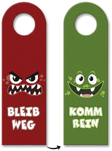 Bleib weg oder Komm rein Monsterchen Türhänger mit Monstergesichtern für das Kinderzimmer lustiger Türhänger Monster Motiv Türschild Türanhänger Warnung lustiges böses