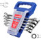 WORKPRO Combination Wrench Set, Metric, 5-Piece Ratcheting Combination Wrench Set, 10mm, 11mm, 13mm, 14mm, 15mm, 12-Point, CR-V Steel, with Organizer Rack