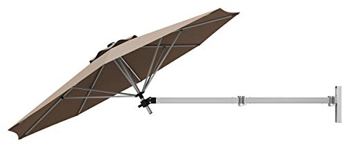 GOPLUS 247CM Parasol Mural, Parasol de Jardin Extérieur avec Toile Inclinable & Support Réglable, 8 Baleines Robustes & Aération, pour Balcon, Terrasse, Cour (Brun)