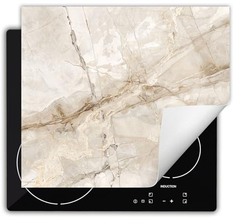 DarHaus Herdabdeckplatte Einteilig Aufrollbar Ceranfeld Abdeckung Anti Rutsch Matte für Induktionskochfelder 60x52 cm Vinyl Beige Marmor