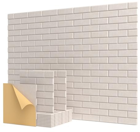 Kuchoow Soundproof Wall Panels, Sound Proof Panels for Wall,12 Pack Acoustic Panels Sound Absorbing Self Adhesive, Brick Acoustic Wall Panels for Home, Room, Ceiling, 12×12×0.4, Beige