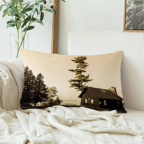 Cushion Covers Green House Wooden Cabin By Lake Vintage Abstract Scene Log Country Canada Home Deck Architecture Throw Pillow Case Soft Throw Pillow Covers Pillow Protectors For 40x60cm