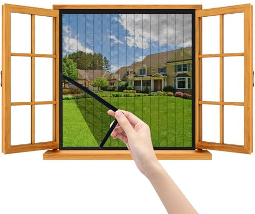 Fliegengitter Fenster | Mückenschutz Fenster | 90x70cm | Insektenschutz Fenster | Ohne Bohren Klebmontage | Schwarz | Fliegenvorhang Moskitonetz