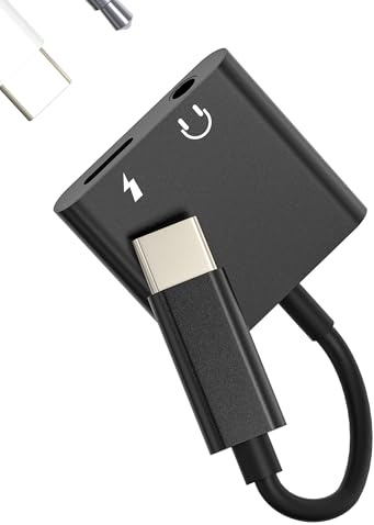 USB C to 3.5mm Jack Audio Adapter 2in1 DAC Type C Headphone Charger Splitter for iPhone 15Pro compatible for Samsung for Apple iPad Aux Cable Earphone Adaptor Car Charging Converter Charge Port Dongle