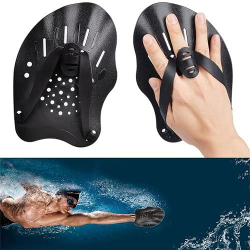 Handpaddel Schwimmhilfe Schwimmpaddel mit Verstellbaren Riemen Fingerpaddeln Hand Paddle Unbedeckt Handfläche Trainingshandpaddel Kinder Erwachsene Trainingshilfe für Schwimmer Anfänger (Schwarz)