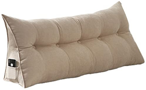 Extra großes Samt-Kopfteil, Lesekissen für Doppelbett, dreieckige Nackenrolle mit abnehmbarem Bezug, Rückenstütze, Körperkissen, 80 x 50 x 20 cm (Beige)