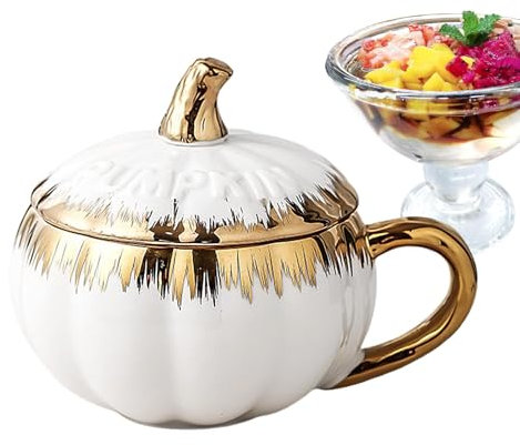 Kürbis-Tasse, Thanksgiving-Keramik-Tasse, Halloween-Kürbis-Tasse – Kürbisförmige Tasse mit Deckel und Löffel, Kaffeetasse, Milch, Suppentasse für Erwachsene, Kinder, Frauen
