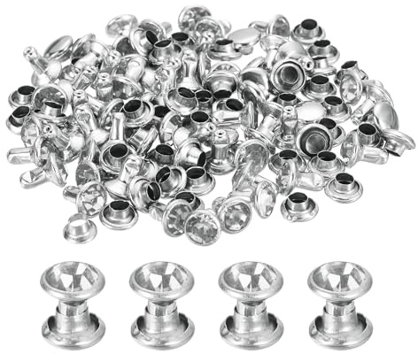 sourcing map 60 Sets Rhinestone Rivets, 5mm Leather Rivets Crystal Rivets Stud Rapid Double Cap Rivets for DIY Leather Craft Fabric Clothes Belt Bags, Silver Clear