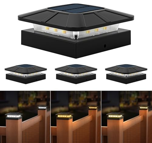 Flaow 4x4 Solar Fence Post Cap Lights Outdoor Waterproof, 4 Pack | IP65, 3 Modes Auto On/Off,Deck, Garden, Patio, Deck, Backyard, Porch, Sidewalk