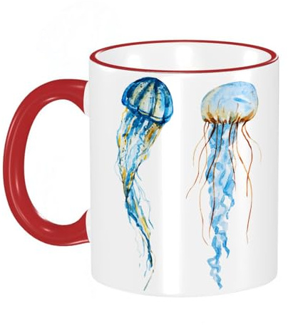 KDWJS Taza divertida de cerámica de 11 onzas,Tazas Originales de Desayuno - Graciosos Ideas para Regalos - Cerámica 330 ml - objeto aislado acuarela medusas vida marina